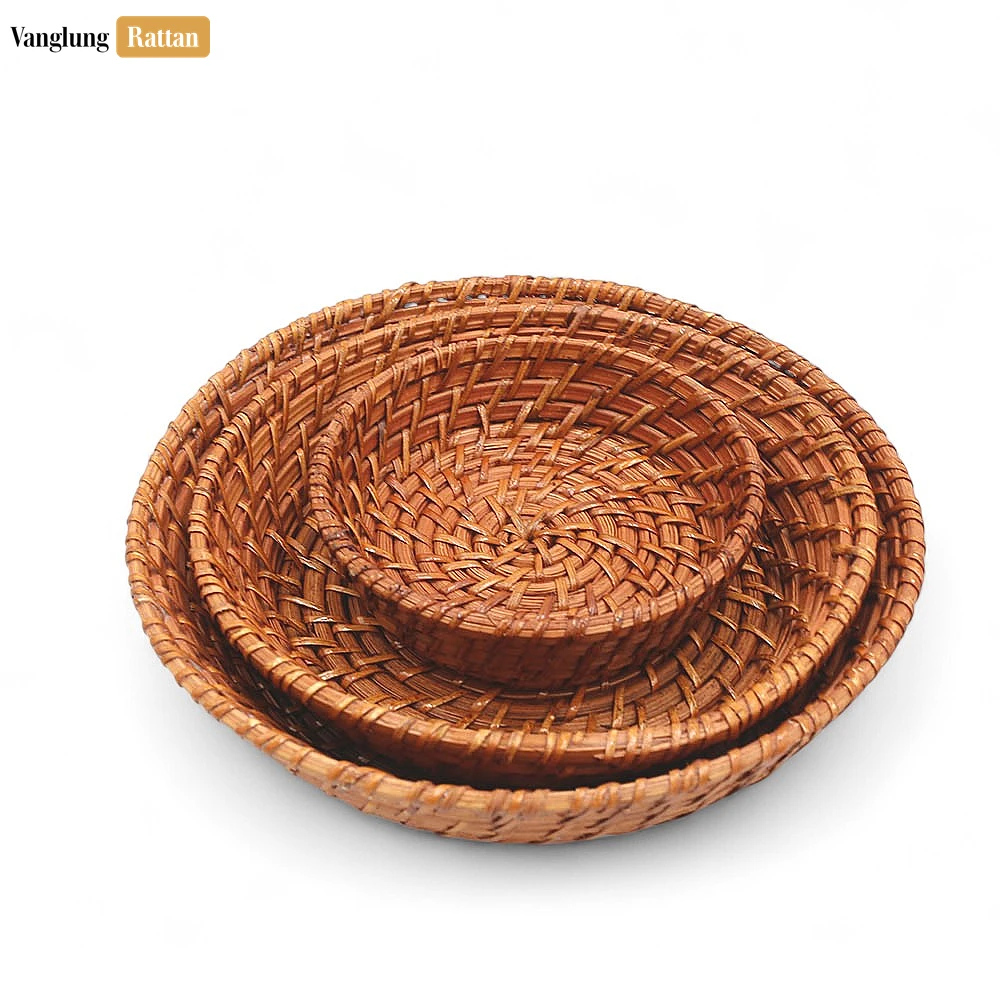 Rattan Export Rustic Brown Round Handwoven Bamboo Rattan Fruit Serving Bowl - REX-TW05BL0023