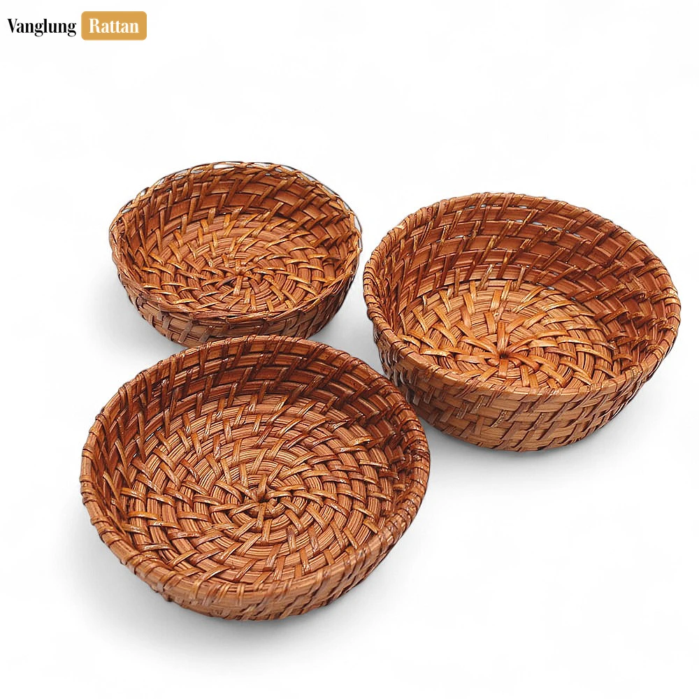 Rattan Export Rustic Brown Round Handwoven Bamboo Rattan Fruit Serving Bowl - REX-TW05BL0023