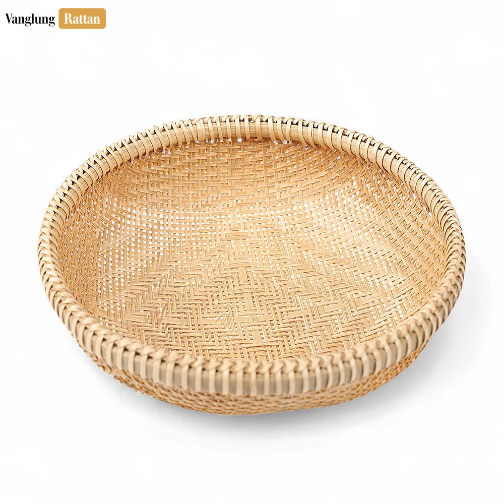 Rattan Export Handwoven Rattan Bamboo Bowl - Round Wicker Serving Tray for Fruit or Bread - REX-TW05BL0010