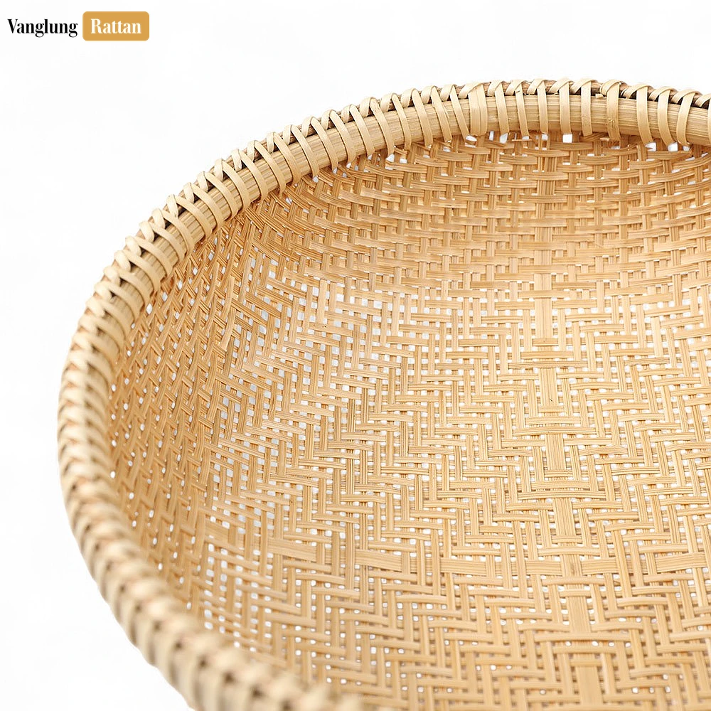 Rattan Export Handwoven Rattan Bamboo Bowl - Round Wicker Serving Tray for Fruit or Bread - REX-TW05BL0010