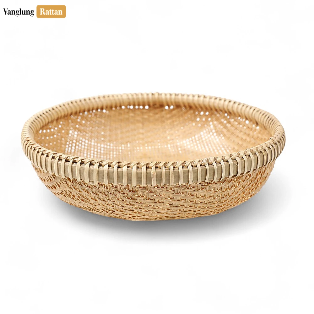 Rattan Export Handwoven Rattan Bamboo Bowl - Round Wicker Serving Tray for Fruit or Bread - REX-TW05BL0010