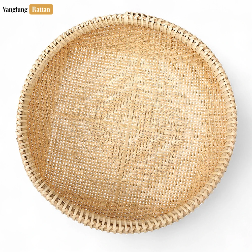 Rattan Export Handwoven Rattan Bamboo Bowl - Round Wicker Serving Tray for Fruit or Bread - REX-TW05BL0010