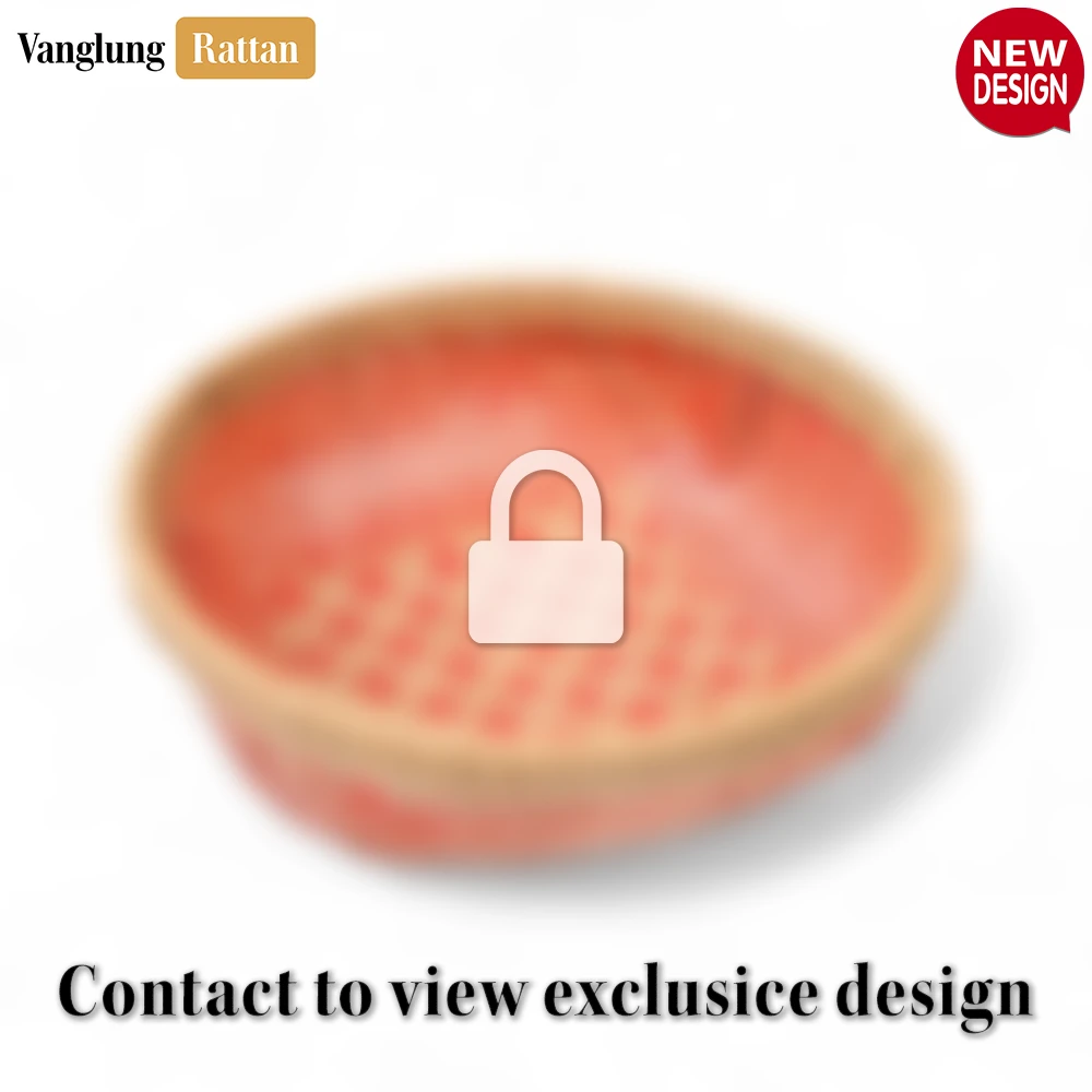 Rattan Export Round Woven Fruit Serving Bowl with Red and Natural Weave - REX-TW05BL008