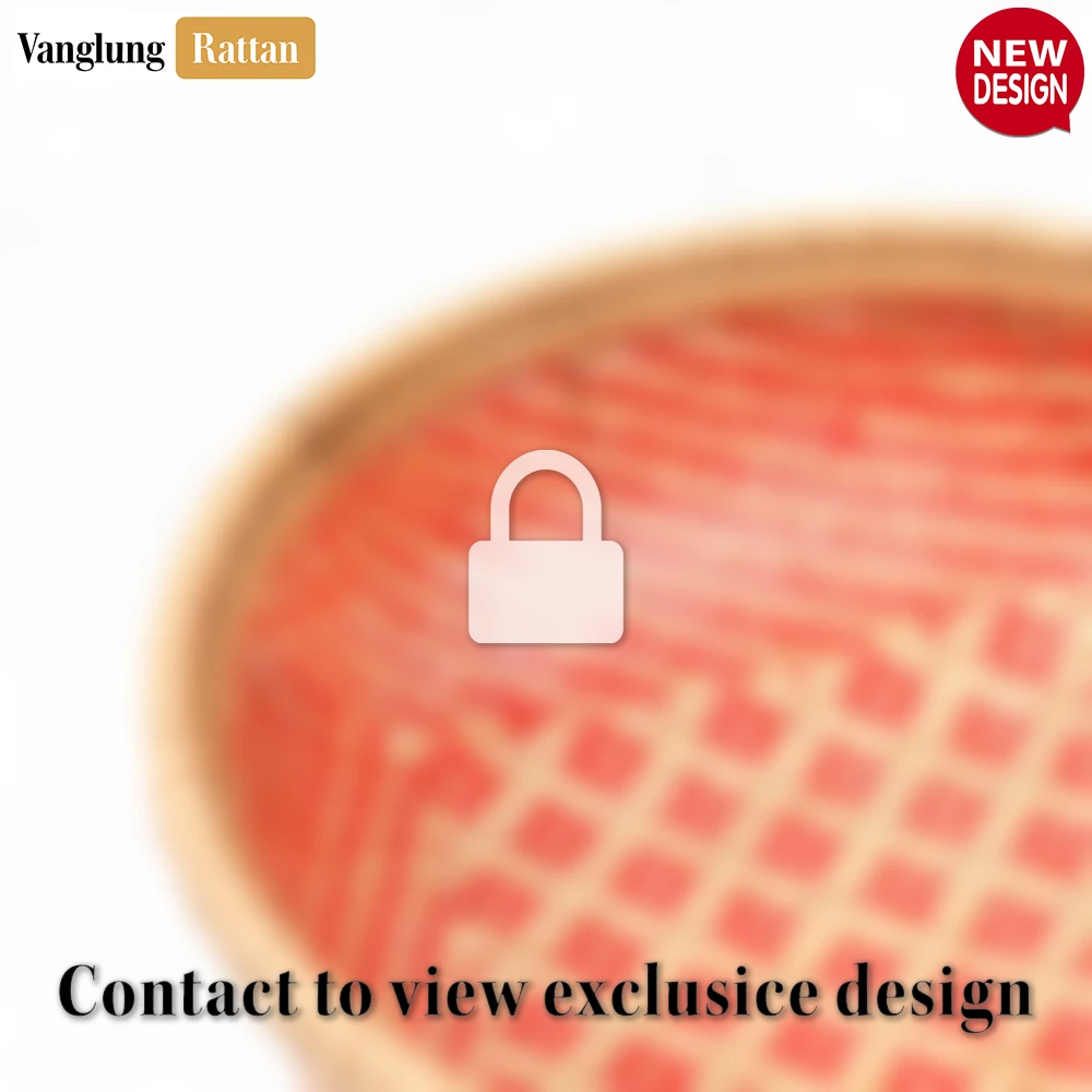 Rattan Export Round Woven Fruit Serving Bowl with Red and Natural Weave - REX-TW05BL008