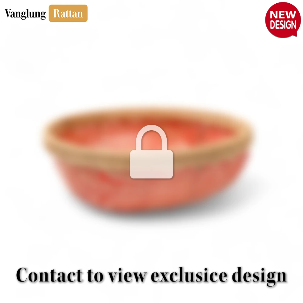 Rattan Export Round Woven Fruit Serving Bowl with Red and Natural Weave - REX-TW05BL008