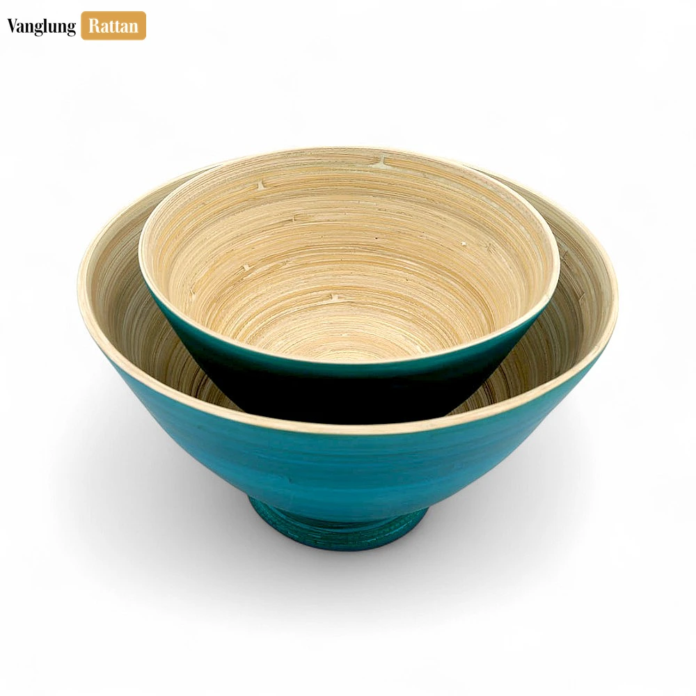 Rattan Export Blue Coiled Bamboo Pedestal Bowl - REX-TW06BL0028BL