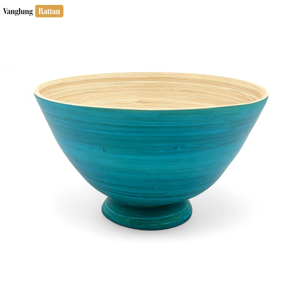 Rattan Export Blue Coiled Bamboo Pedestal Bowl - REX-TW06BL0028BL