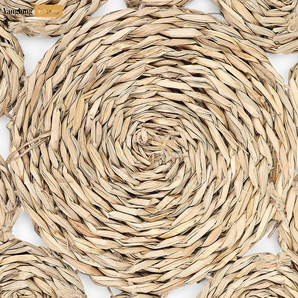 Rattan Export Brown Handwoven Water Hyacinth Placemat - Floral Herringbone Design for Decoration - REX-UP081007-2