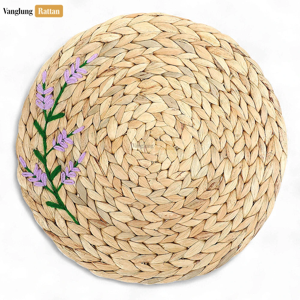 Rattan Export Natural Water Hyacinth Herringbone Pattern Placemats - Flower Woven Dinner & Table Decoration - REX-UP081002