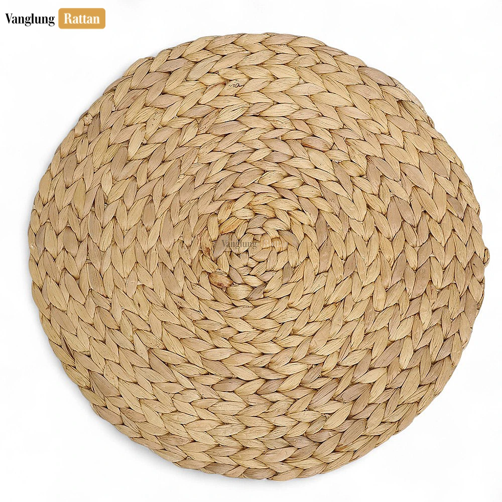 Rattan Export Light Brown Water Hyacinth Herringbone Pattern Placemats - Round Woven Dinner & Table Decoration - REX-UP081001