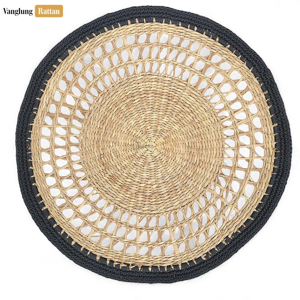 Rattan Export Handwoven Mesh Black Round Seagrass Placemat for Dinner Decoration - REX-UP092005