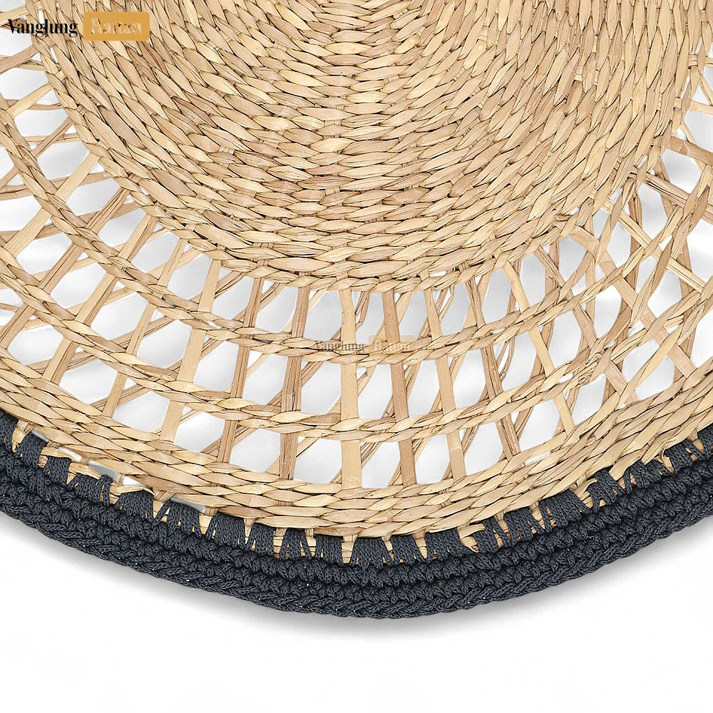 Rattan Export Handwoven Mesh Black Round Seagrass Placemat for Dinner Decoration - REX-UP092005