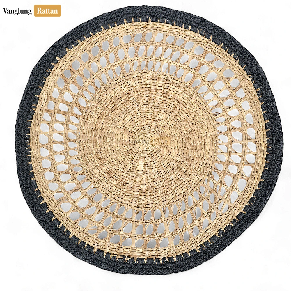 Rattan Export Handwoven Mesh Black Round Seagrass Placemat for Dinner Decoration - REX-UP092005