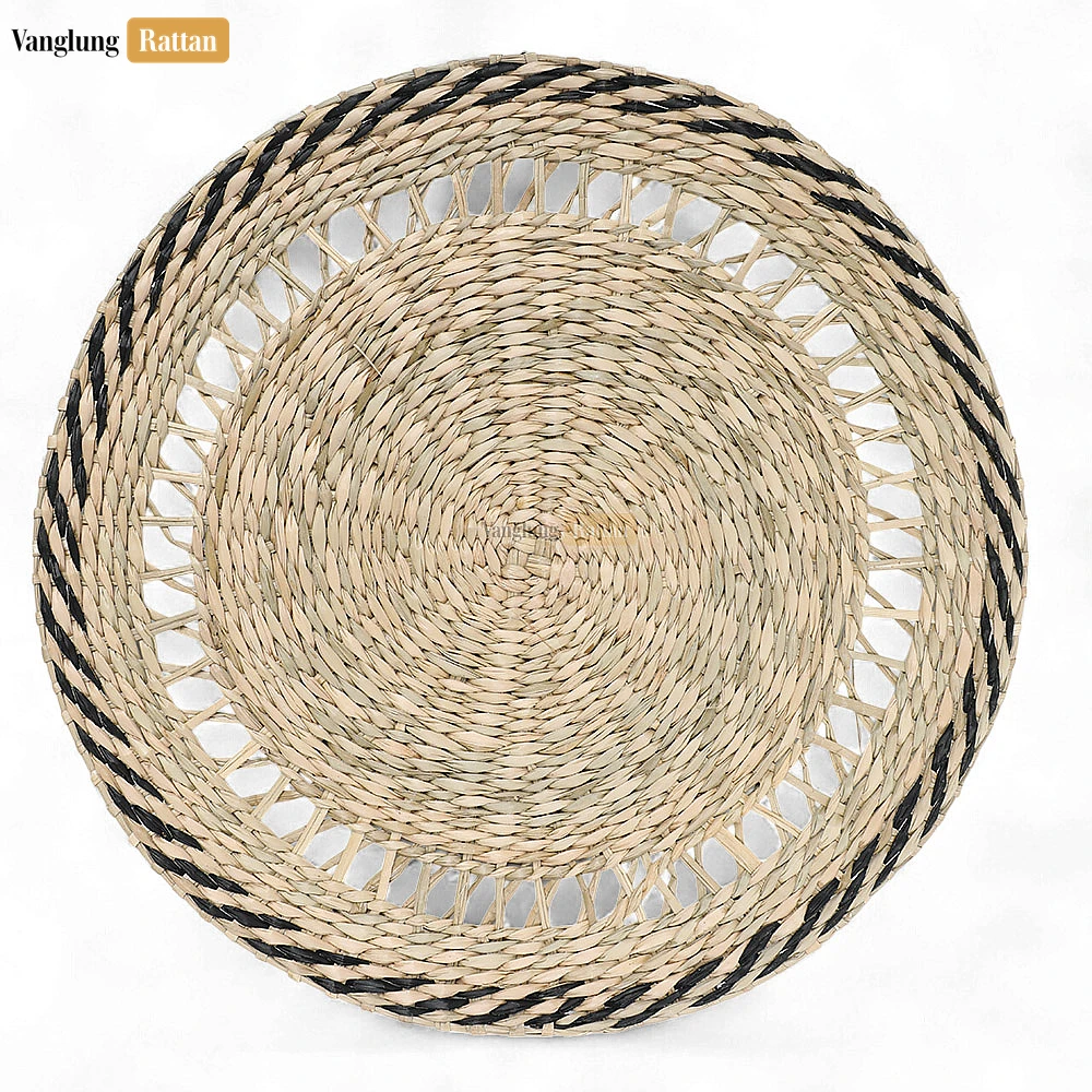Rattan Export Black Round Shape Handicraft Seagrass Placemat for Decoration - REX-UP072004