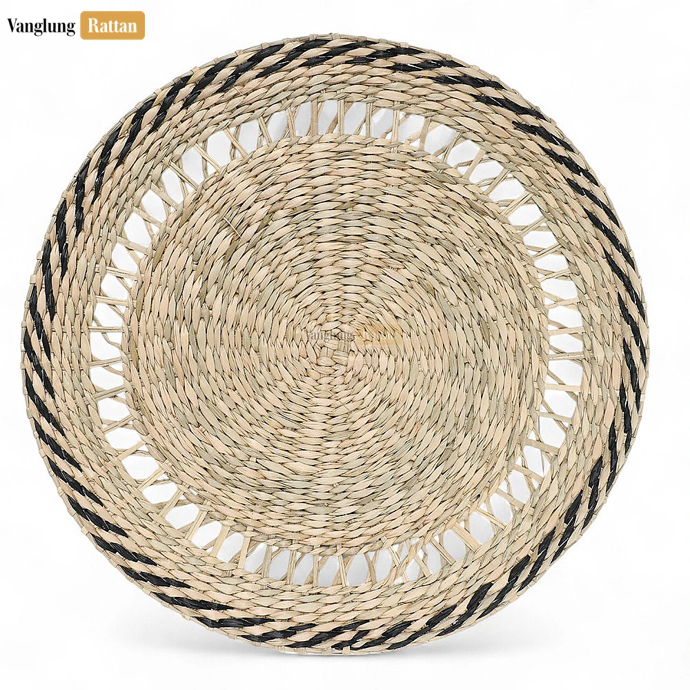 Rattan Export Black Round Shape Handicraft Seagrass Placemat for Decoration - REX-UP072004