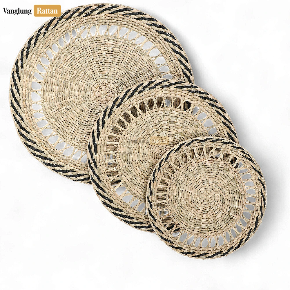 Rattan Export Black Round Shape Handicraft Seagrass Placemat for Decoration - REX-UP072004