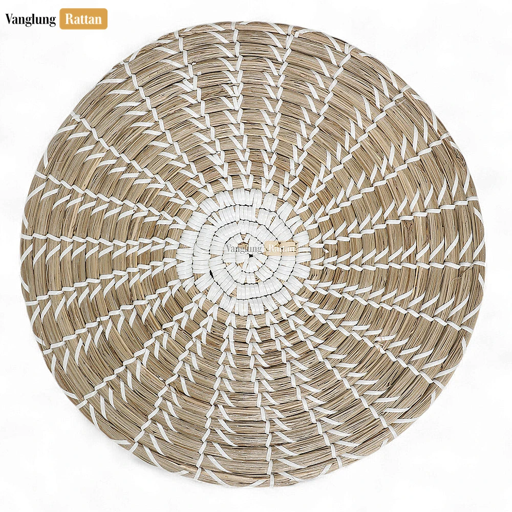Rattan Export White Brown Spiral Round Handwoven Seagrass Placemat for Decoration - REX-UP071002-2