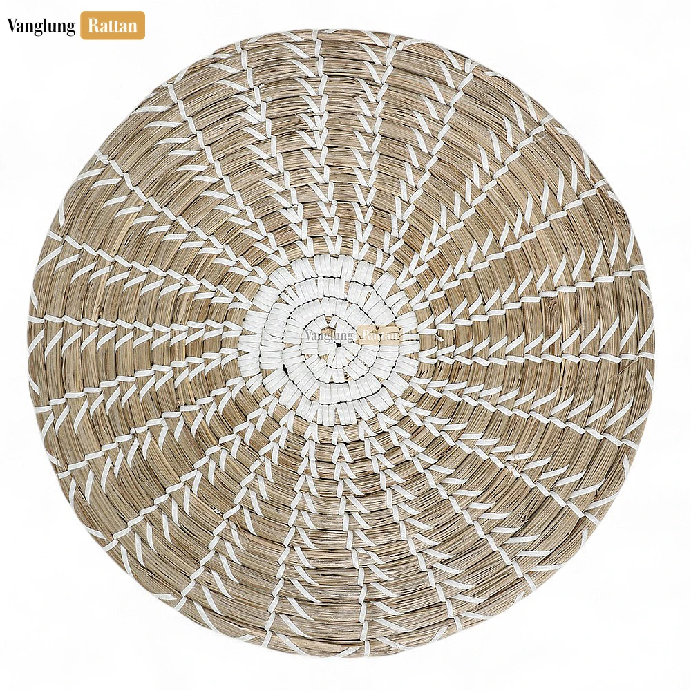Rattan Export White Brown Spiral Round Handwoven Seagrass Placemat for Decoration - REX-UP071002-2