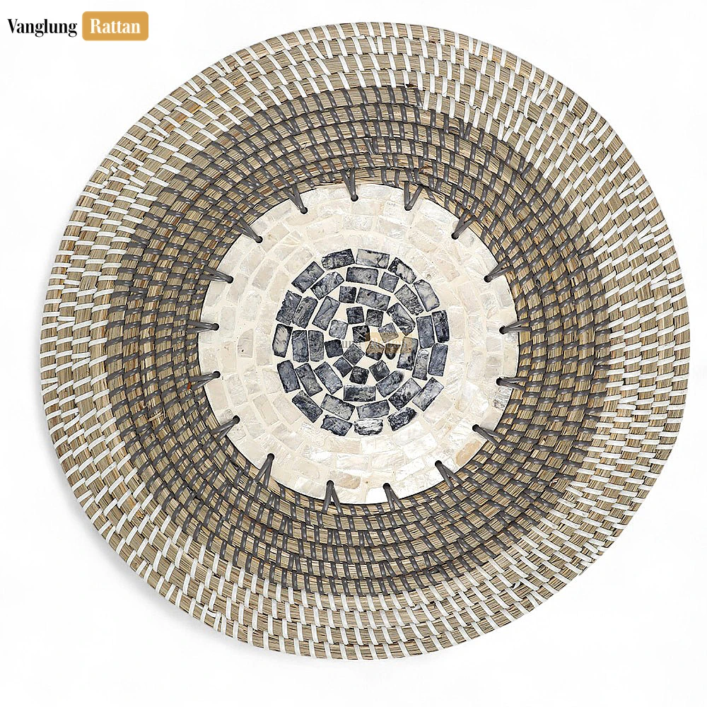 Rattan Export Eco-friendly Spiral Round Mother of Pearl Seagrass Placemat for Decoration - REX-UP071001-8