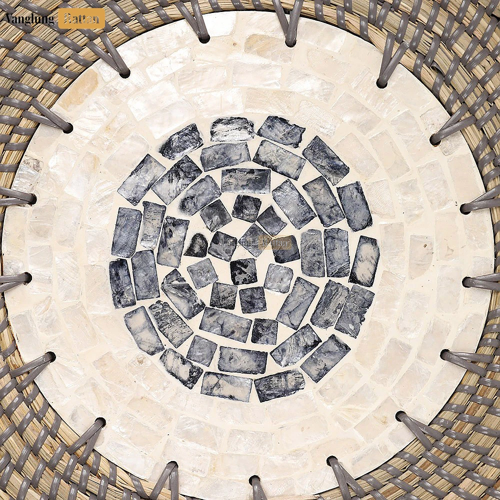 Rattan Export Eco-friendly Spiral Round Mother of Pearl Seagrass Placemat for Decoration - REX-UP071001-8