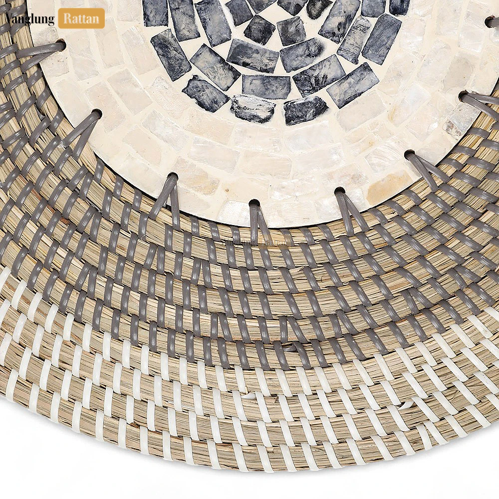 Rattan Export Eco-friendly Spiral Round Mother of Pearl Seagrass Placemat for Decoration - REX-UP071001-8