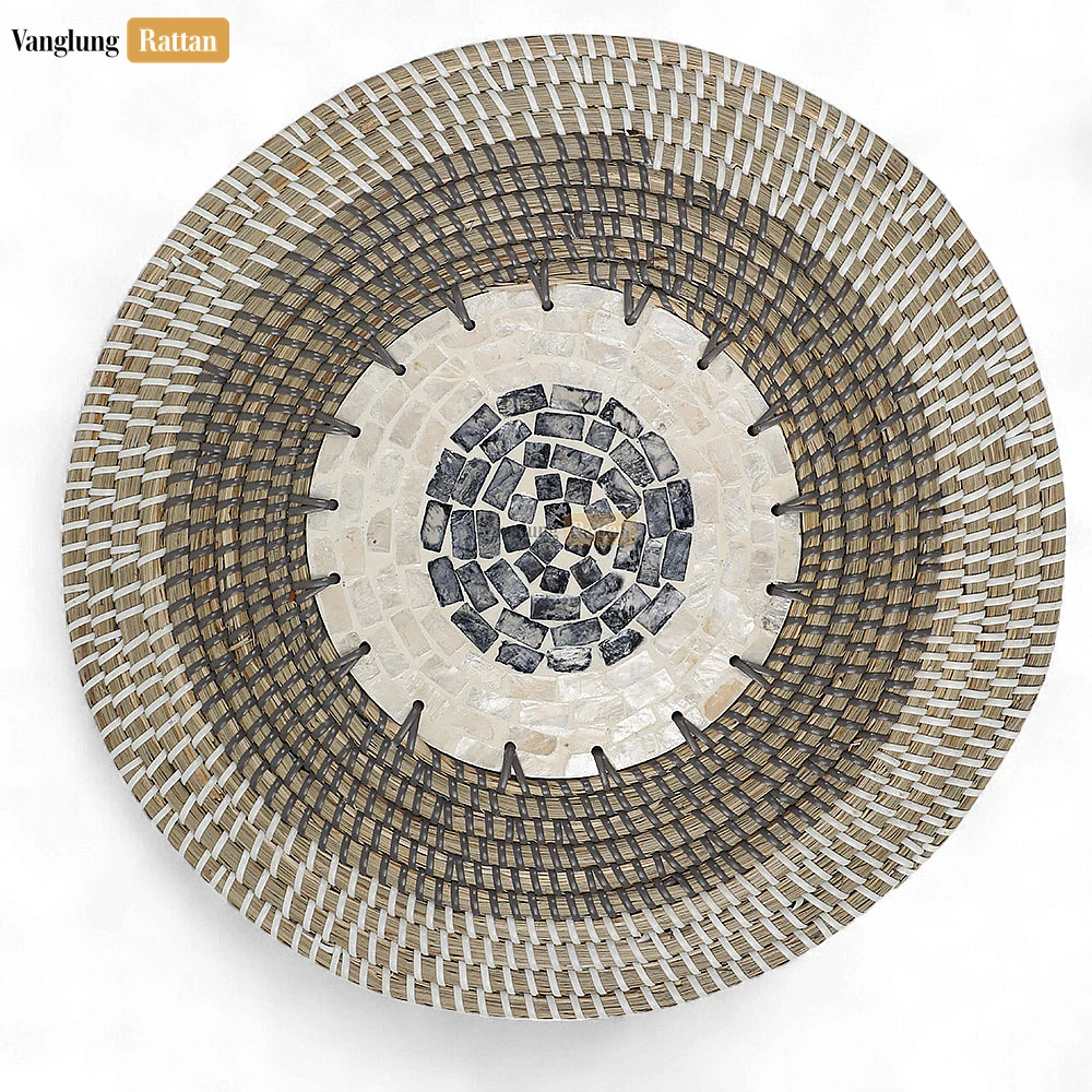 Rattan Export Eco-friendly Spiral Round Mother of Pearl Seagrass Placemat for Decoration - REX-UP071001-8