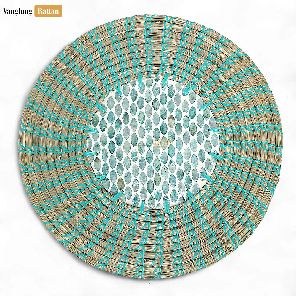 Rattan Export Fossil Concentric Round Handicraft Mother of Pearl Seagrass Placemat for Decoration - REX-UP071001-7