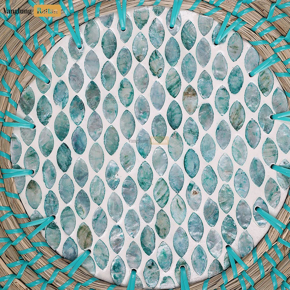 Rattan Export Fossil Concentric Round Handicraft Mother of Pearl Seagrass Placemat for Decoration - REX-UP071001-7