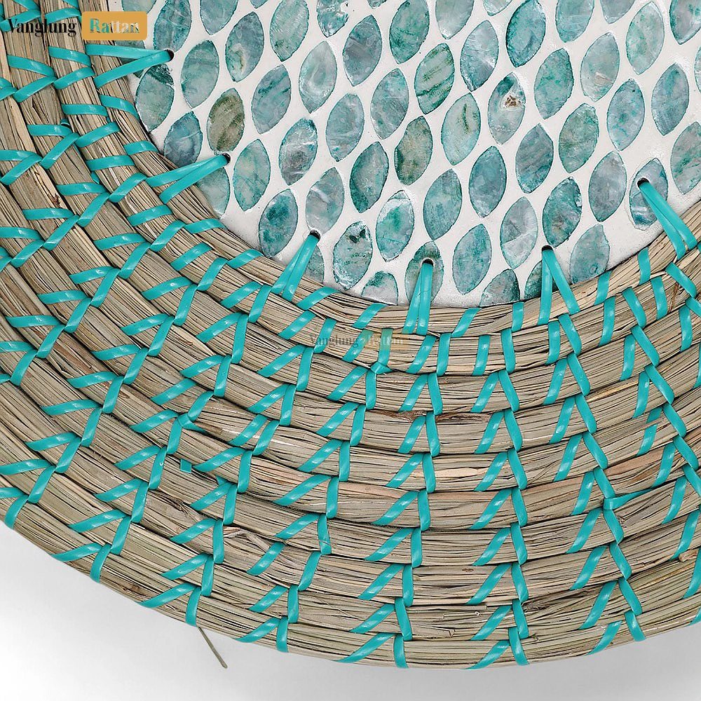 Rattan Export Fossil Concentric Round Handicraft Mother of Pearl Seagrass Placemat for Decoration - REX-UP071001-7