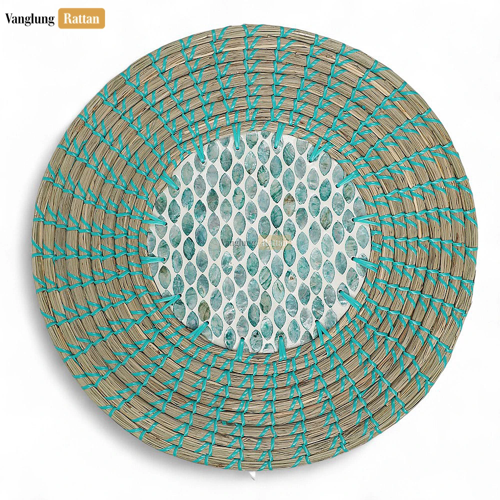Rattan Export Fossil Concentric Round Handicraft Mother of Pearl Seagrass Placemat for Decoration - REX-UP071001-7