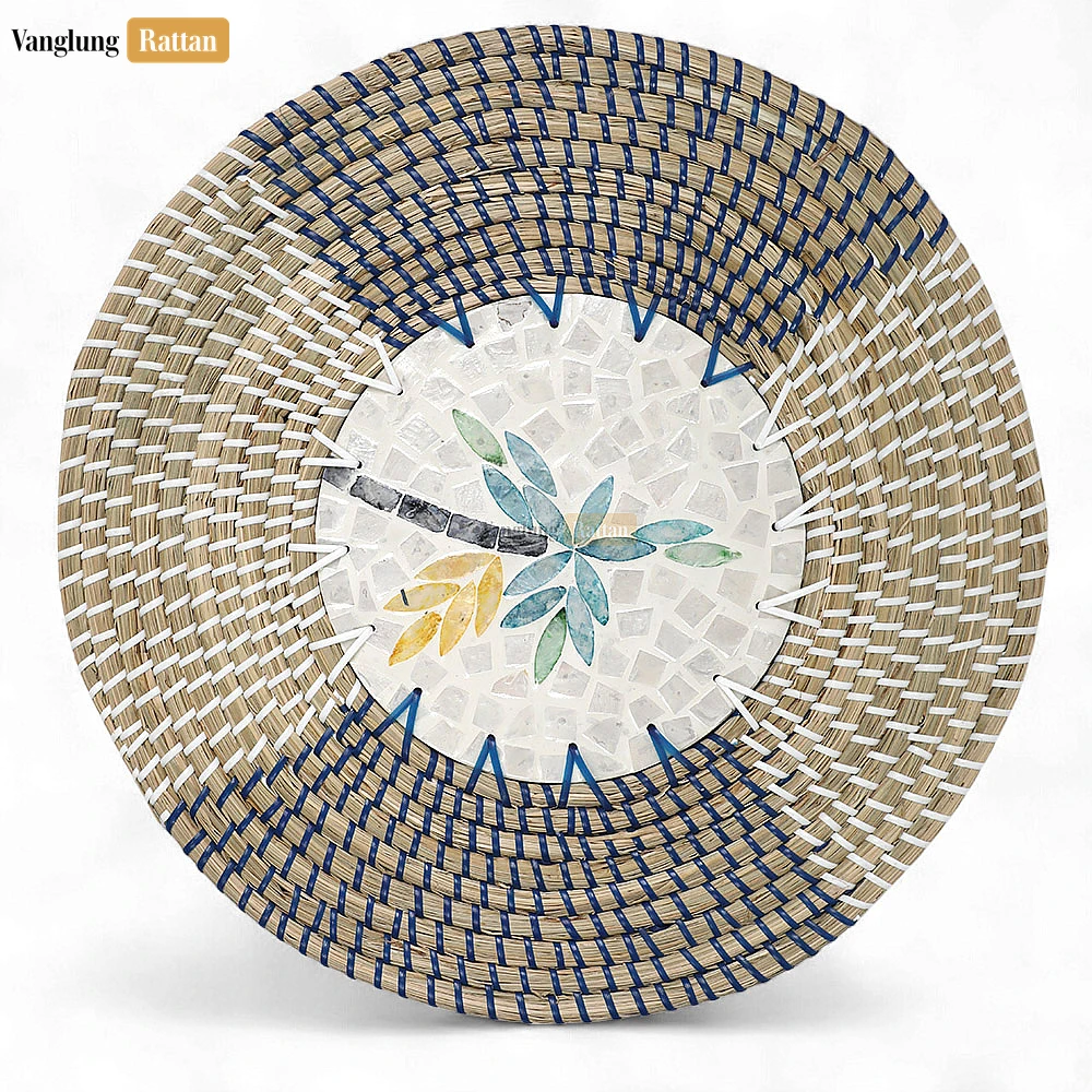 Rattan Export Eco-friendly Concentric Handicraft Round Mother of Pearl Seagrass Placemat for Decoration - REX-UP071001-6