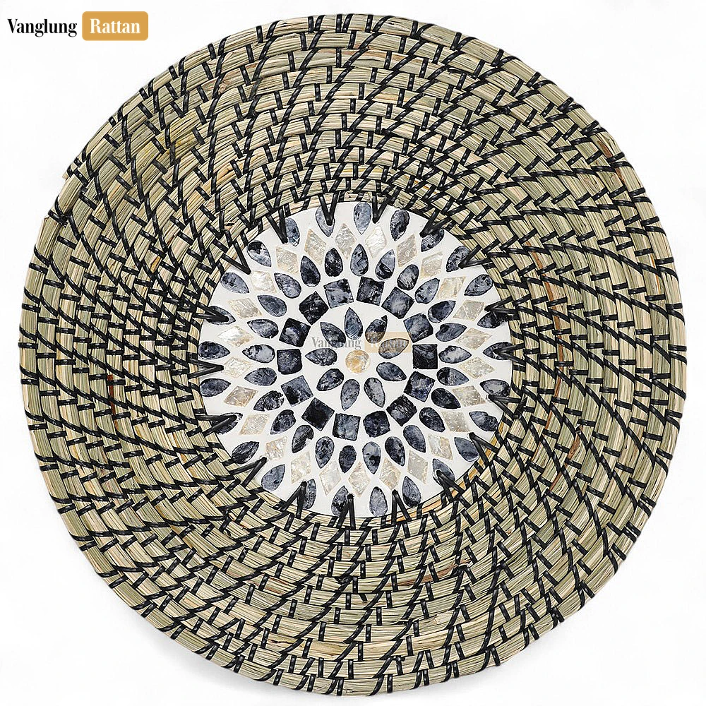 Rattan Export Dark Brown Spiral Round Handicraft Mother of Pearl Seagrass Placemat for Decoration - REX-UP071011-5