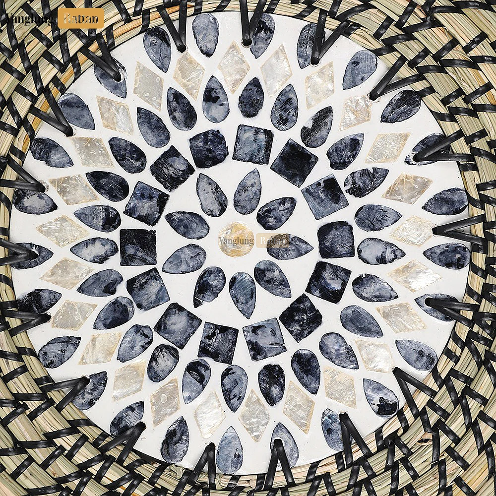 Rattan Export Dark Brown Spiral Round Handicraft Mother of Pearl Seagrass Placemat for Decoration - REX-UP071011-5