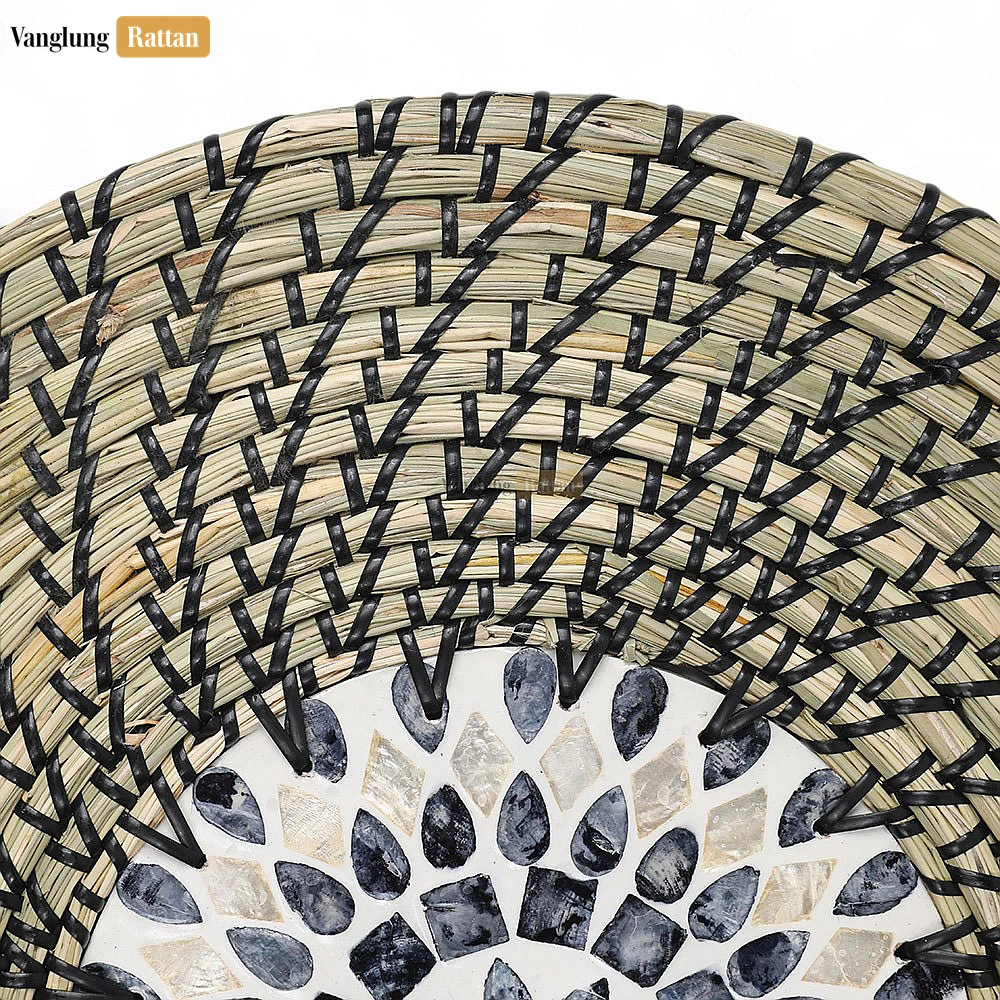 Rattan Export Dark Brown Spiral Round Handicraft Mother of Pearl Seagrass Placemat for Decoration - REX-UP071011-5