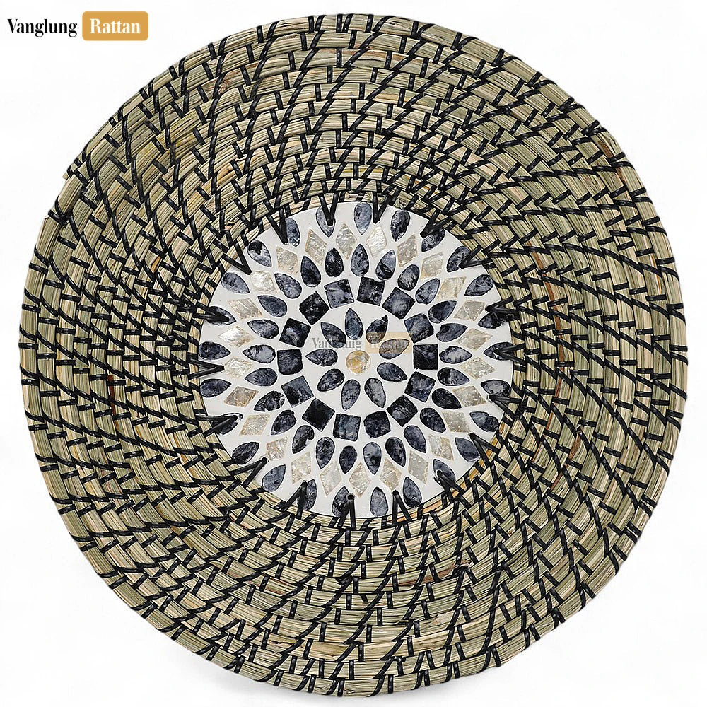 Rattan Export Dark Brown Spiral Round Handicraft Mother of Pearl Seagrass Placemat for Decoration - REX-UP071011-5