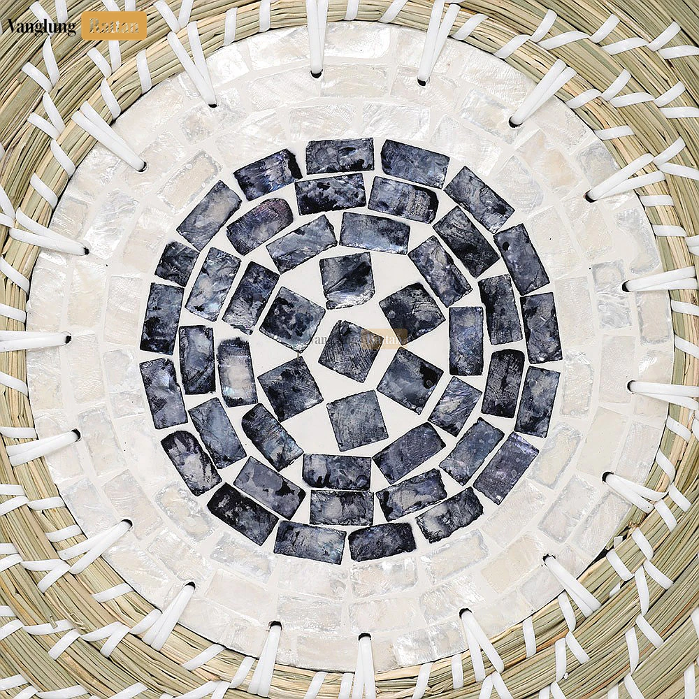 Rattan Export Spiral Round Handicraft Mother of Pearl Seagrass Placemat for Decoration - REX-UP071011-4