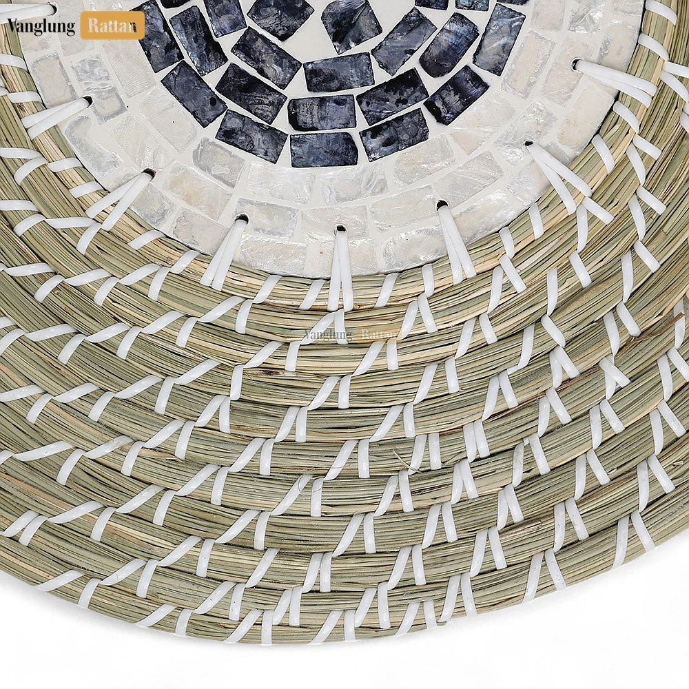 Rattan Export Spiral Round Handicraft Mother of Pearl Seagrass Placemat for Decoration - REX-UP071011-4