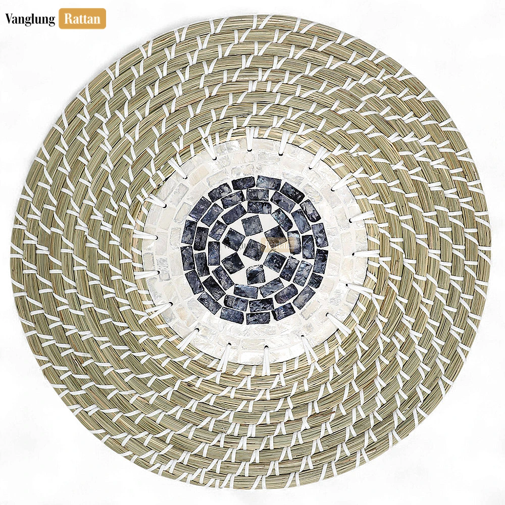 Rattan Export Spiral Round Handicraft Mother of Pearl Seagrass Placemat for Decoration - REX-UP071011-4