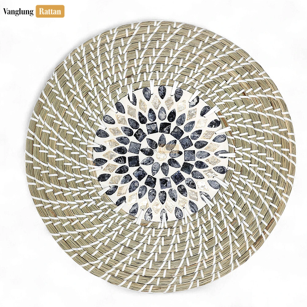 Rattan Export Spiral Round Handicraft Mother of Pearl Seagrass Placemat for Decoration - REX-UP071001-3