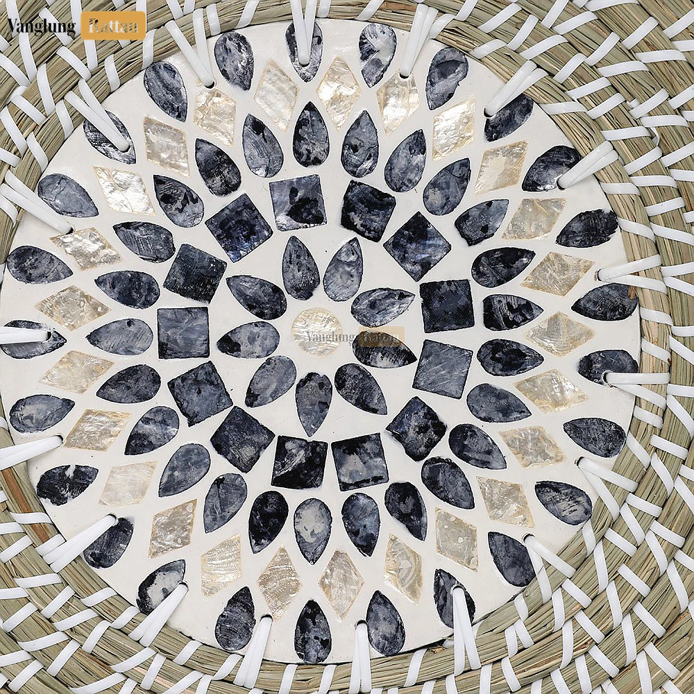 Rattan Export Spiral Round Handicraft Mother of Pearl Seagrass Placemat for Decoration - REX-UP071001-3