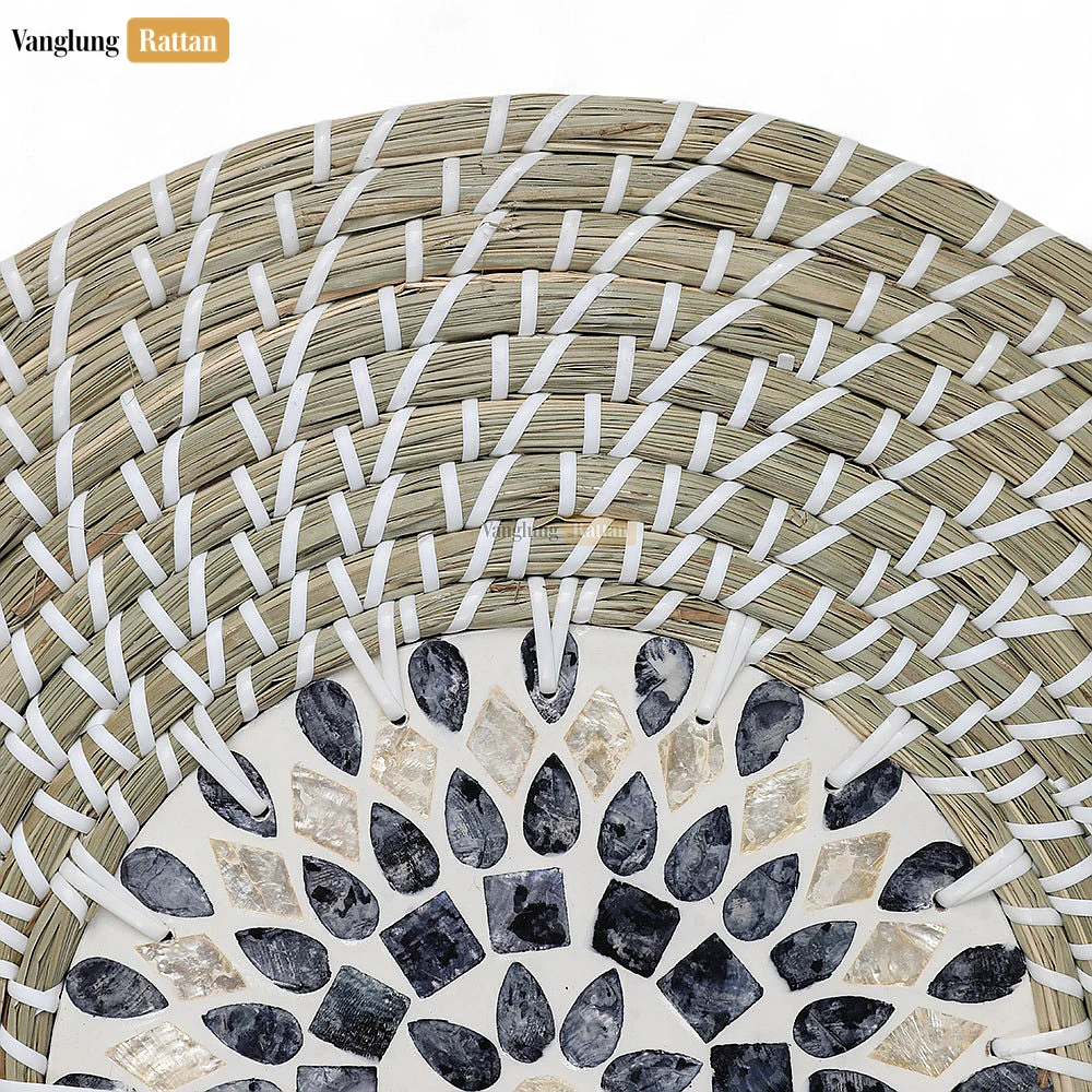 Rattan Export Spiral Round Handicraft Mother of Pearl Seagrass Placemat for Decoration - REX-UP071001-3