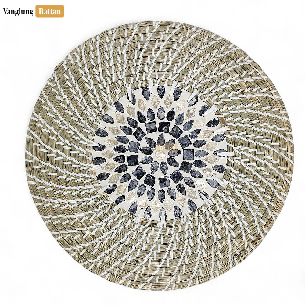 Rattan Export Spiral Round Handicraft Mother of Pearl Seagrass Placemat for Decoration - REX-UP071001-3
