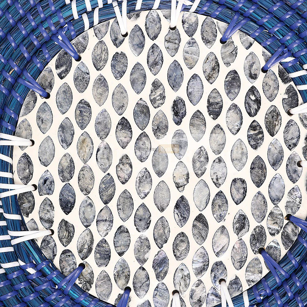 Rattan Export Blue Round Handicraft Concentric Mother of Pearl Seagrass Placemat for Decoration - REX-UP071001-2