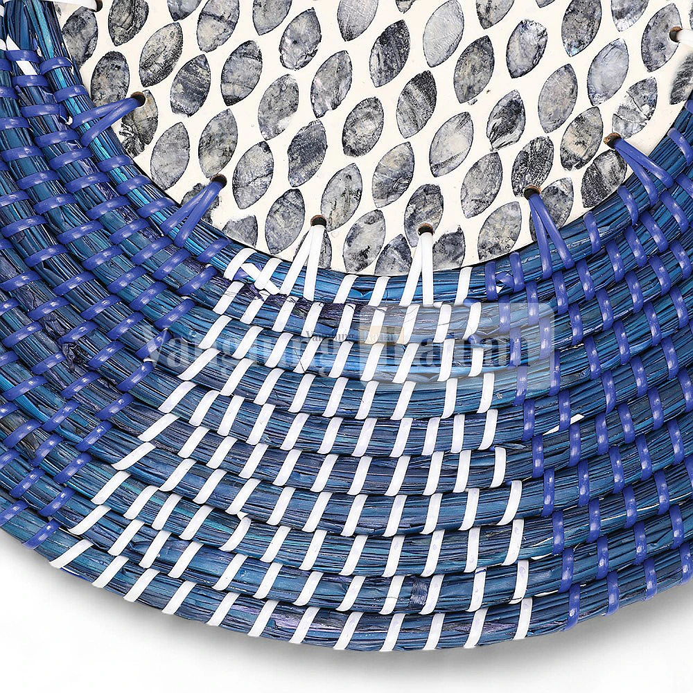Rattan Export Blue Round Handicraft Concentric Mother of Pearl Seagrass Placemat for Decoration - REX-UP071001-2