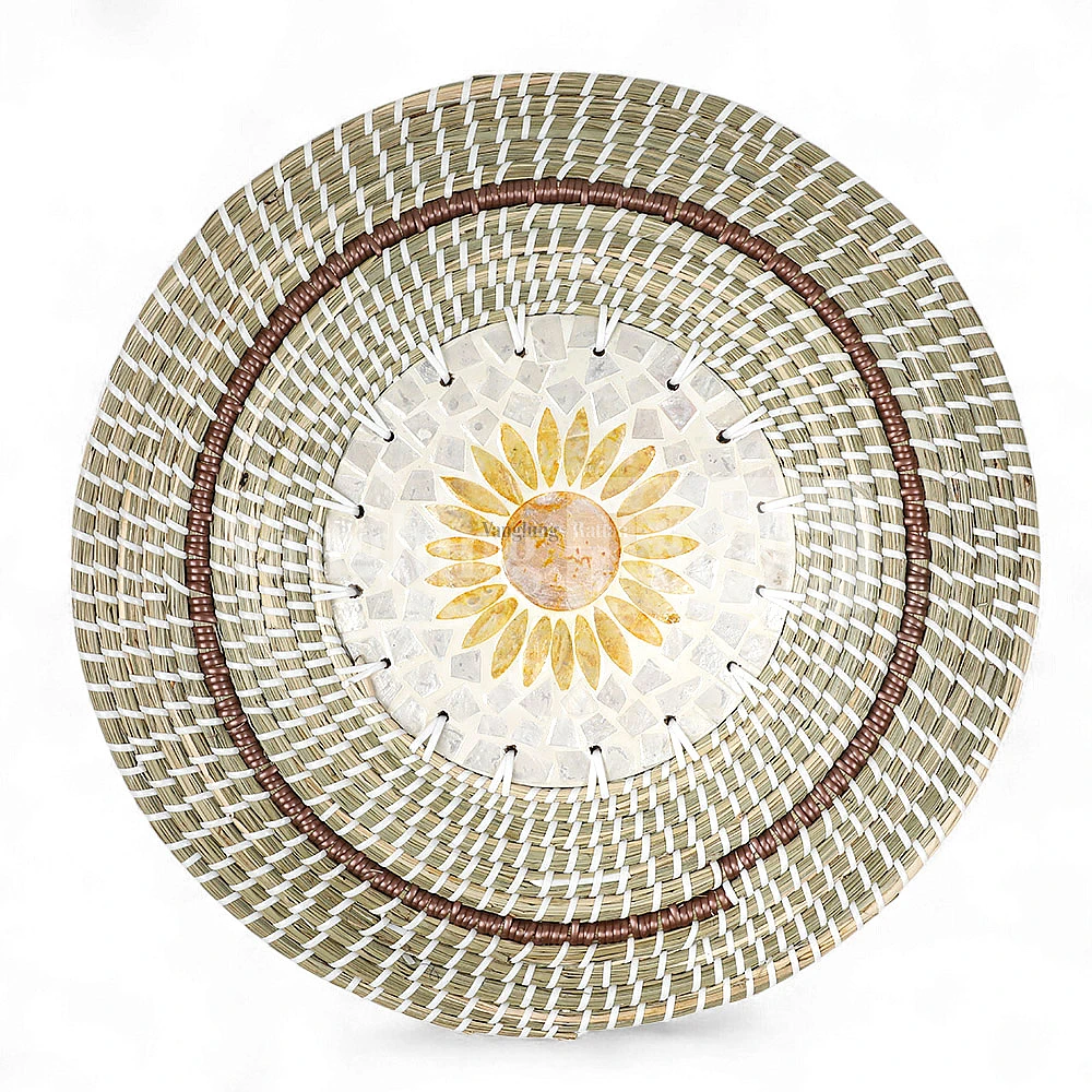 Rattan Export Handicraft Flower Center Mother of Pearl Seegrass Placemat for Decoration - REX-UP071001-1