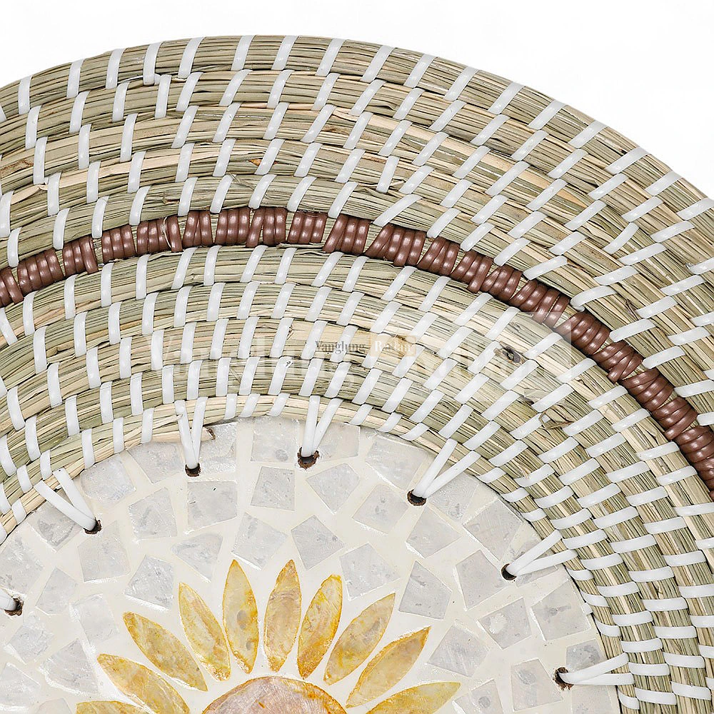 Rattan Export Handicraft Flower Center Mother of Pearl Seegrass Placemat for Decoration - REX-UP071001-1