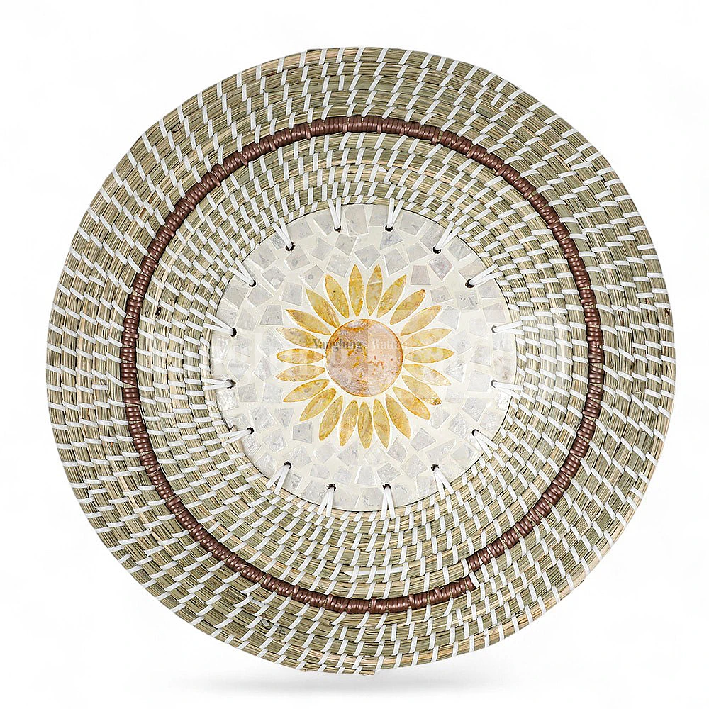 Rattan Export Handicraft Flower Center Mother of Pearl Seegrass Placemat for Decoration - REX-UP071001-1