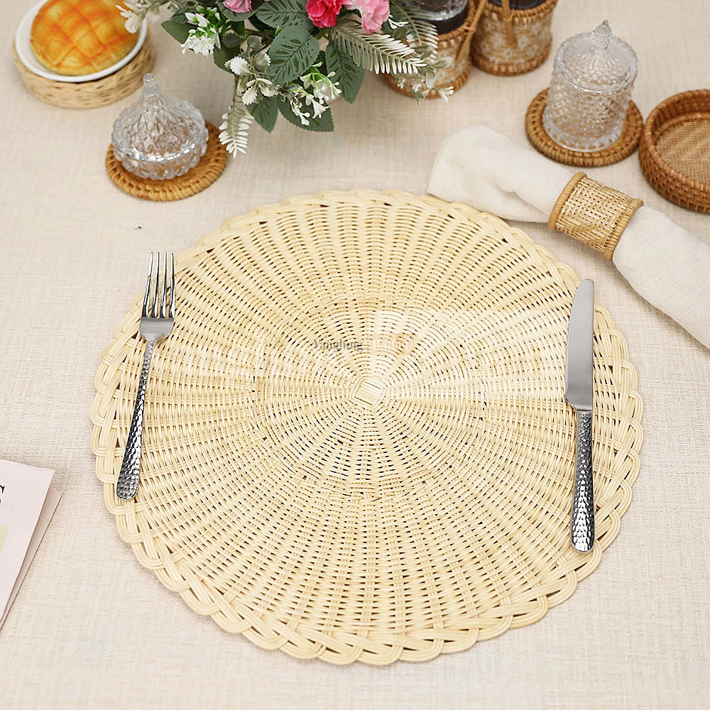 Rattan Export Light Brown Handwoven Round Rattan Placemat for Dinner Decoration - REX-UP032011