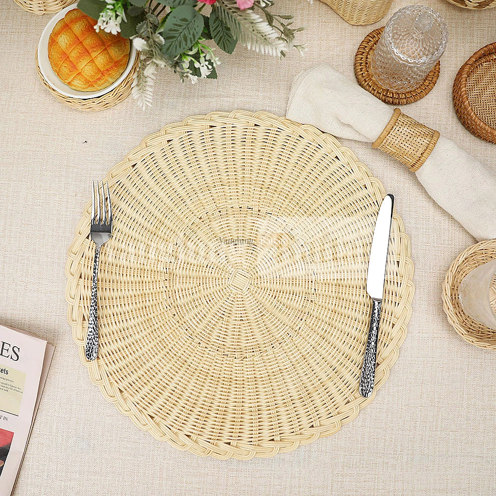 Rattan Export Light Brown Handwoven Round Rattan Placemat for Dinner Decoration - REX-UP032011