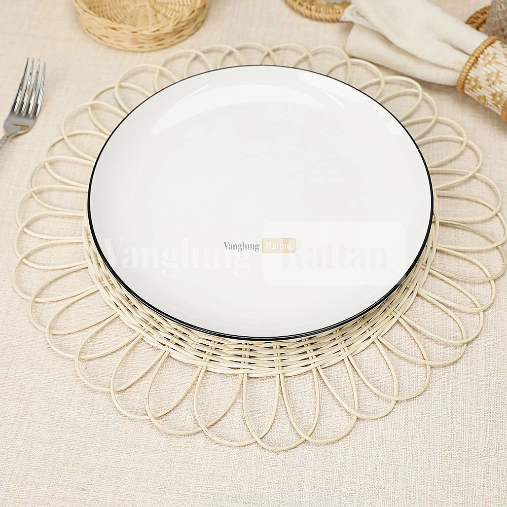 Rattan Export Natural White Handwoven Round Core Rattan Placemat for Dinner Decoration - REX-UP054007